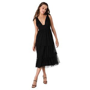 Lulus Black Swiss Dot Tiered Tulle Maxi Dress – Size XL